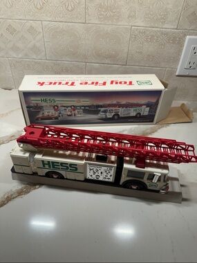 HESS Kids Toy Fire Truck with Red Ladder - White & Red
